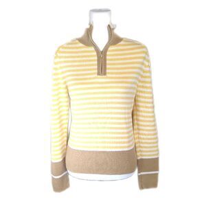Tommy Hilfiger 100% cotton quarter zip yellow, white, tan sweater L